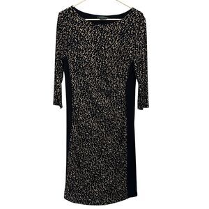 Lauren Ralph Lauren Black Brown Animal Print Stretchy Midi Career‎ Dress Size 12